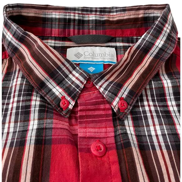 COLUMBIA LONG SLEEVE BUTTON-DOWN SHIRT, MENS, XXL, RED BROWN GREY WHITE PLAID - Picture 3 of 12